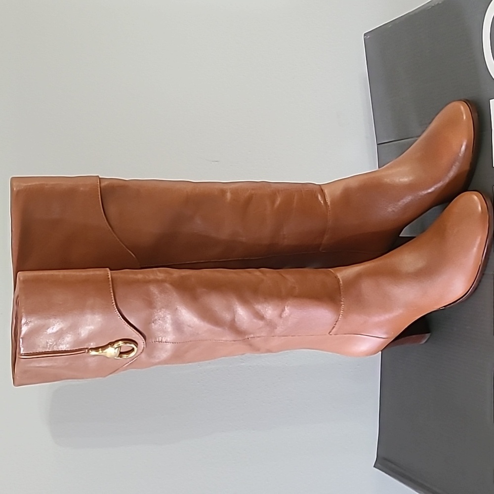 Women's Arezzo Vivian Caramel Leather Knee-High Boots NWB - Picture 2 of 6